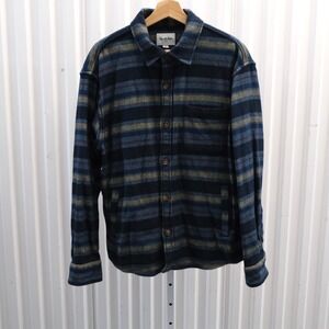 Goodfellow & Co Flannel Shirt Jacket Mens Medium Blue Striped Cotton